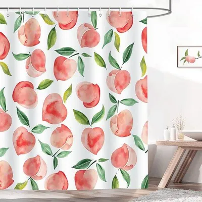 Image de Rideau de douche imperméable - Rideau de douche élégant avec motif de prunes - Rideau de douche en polyester ultra-léger - Dimensions : 200 x 180 cm
