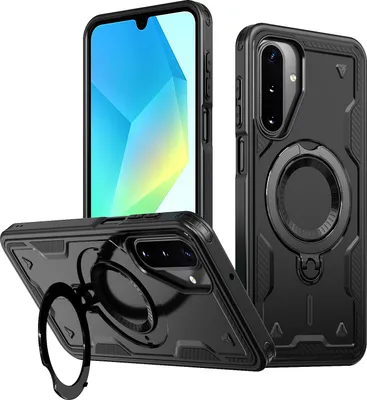 Immagine prodotto di Custodia a doppio strato per Samsung Galaxy A17 5G/4G, custodia protettiva magnetica con anello e supporto Nero