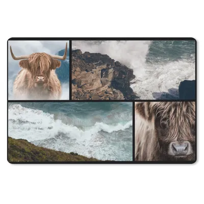 Produktbild von MuchoWow® Mauspad Mousepad Schottischer Highlander - Collage - Steine - Meer 27x18 cm - Mousepads - Maus Mat - Pad - Mausunterlage - Büroartikel - Desk Matten