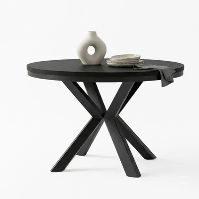 Image de Table ronde à rallonges pour salle à manger RAL avec piétement en anneau, style loft, industriel, diamètre : 110 / 210 cm, couleur : noir