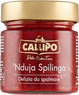 A jar of Callipo 'Nduja Spilinga spreadable chili salami paste.
