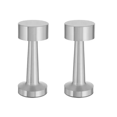 Produktbild von 2x Metall Akku Tischleuchte Silber mit Touchfunktion 3 Weisstöne USB Nachttischlampe Aufladbar Helligkeit regulierbar Schreibtischlampe Dimmbar