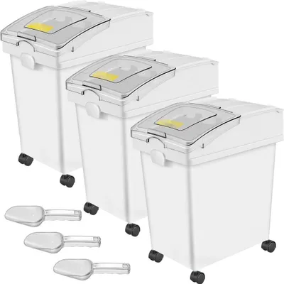 Obrázek produktu pro Nádoby na mouku a rýži - kapacita 15 kg - sada 3 boxů - kuchyňské boxy - 25x35,5x43 cm - boxy na uskladnění bílé barvy - skladování obilovin a suchého zboží