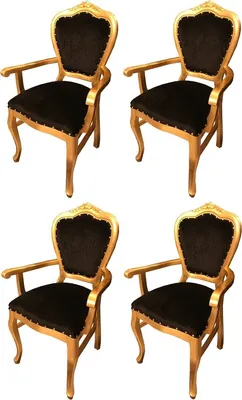 Produktbild von Casa Padrino Luxus Barock Esszimmer Set Schwarz / Gold 60 x 47 x H. 99 cm - 4 handgefertigte Esszimmerstühle mit Armlehnen - Barock Esszimmermöbel