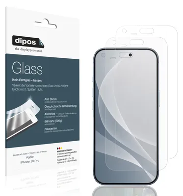 Produktbild von 2x Schutzfolie für Apple iPhone 18 Pro matt - Anti-Shock 9H Folie dipos Glass Kunststoffglas