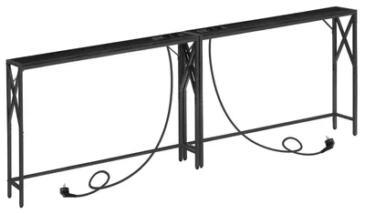 Konsolentisch-Set mit Ladestation, 2er-Set, schwarz, 100x15x73,8 cm