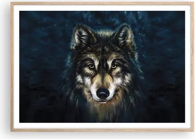 Produktbild von Gerahmtes Poster - Rahmen in heller Eiche - Wolf Dunkel Grafik - 100x70 cm - Wand Bild - Wanddeko - Wandbilder - Kunstposter - Wandposter - Bilderrahmen - Bilder - Kunstdruck - P2NAA100x70-4845