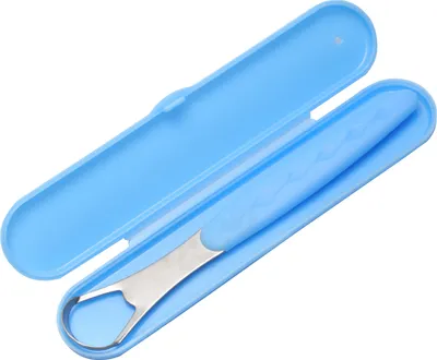 Produktbild von Zungenschaber aus Edelstahl, doppelseitig, gebogene Form, Zungenreiniger fuer Erwachsene, Kinder, verbessert den Mundzustand, reduziert Mundgeruch