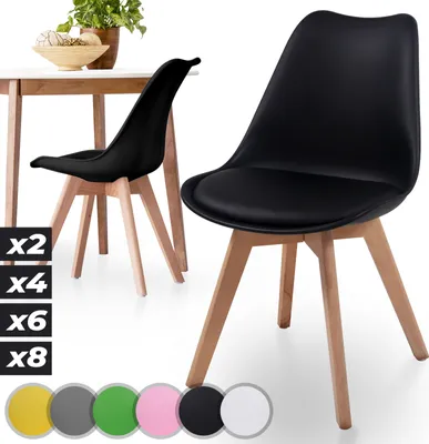 Produktbild von MIADOMODO® Esszimmerstühle 2er 4er 6er 8er Set - Gepolstert mit Sitzkissen, aus Kunststoff & Massivholz, Farbwahl - Küchenstuhl, Stühle (2er, Schwarz)