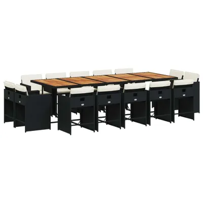 Produktbild von vidaXL 15-tlg. Garten-Essgruppe mit Kissen Schwarz Poly Rattan