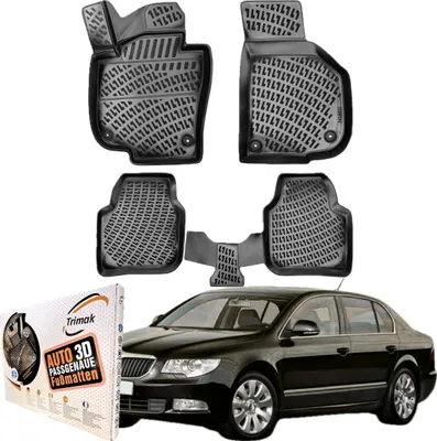 Produktbild von Trimak Autofußmatten kompatibel mit SKODA SUPERB II 2008-2014 Auto Allwetter Gummimatten