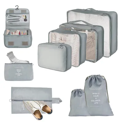 Immagine prodotto di Set di organizer per valigie, composto da 9 pezzi, impermeabile, include sacchetti a compressione, ideale per viaggi
