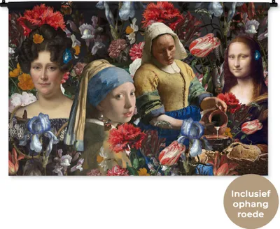 Produktbild von MuchoWow® Wandteppich Wandbehang Collage - Malerei - Alte Meister - Blumen 120x80 cm Tapisserie Dekoration Wandtuch - Wanddekorationen - Wandtücher