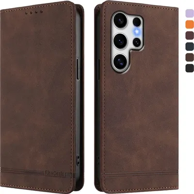 Obrázek produktu pro Pouzdro pro Samsung Galaxy S25 Ultra, retroPolyuretankožené flip pouzdro s stojánkem a přihrádkami na karty Hnědý