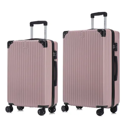 Image de Valise de voyage haut de gamme yonsly, serrure TSA, fermeture éclair YKK, valise à coque rigide, valise cabine, valise à roulettes, bagage à main (or rose, ensemble L-XL)