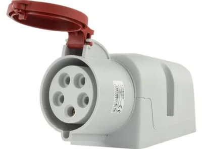 Immagine prodotto di Presa a muro CEE 32A 5 poli corrente forte con coperchio Rosso IP44 400V 6h