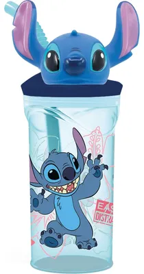 Immagine prodotto di Bicchiere Disney Stitch con cannuccia 3D, colore blu, capacità 350 ml