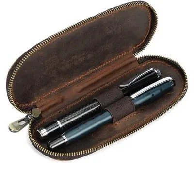 Produktbild von Leder-Etui für 2 Stifte, braun, mit Reißverschluss
