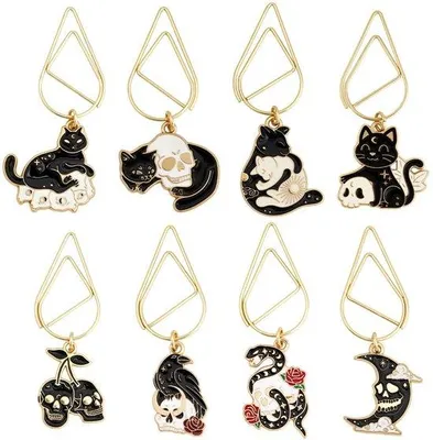 Productafbeelding van Unieke bladverdelgers, 8 stuks - Horror schedel/herfstbloemendesign - Vintage maan/herfstkleuren - Papierclips/cadeaus - Uniek cadeau - Boekhouder