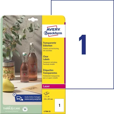 Produktbild von Etiketten 210x297 mm 25 Blatt/25 Etiketten transparent Packung mit 5 Stück