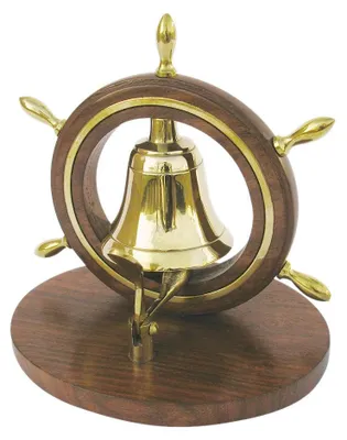 Productafbeelding van Belfje voor op tafel, met draaimechanisme, messing/hout, 11,5 cm