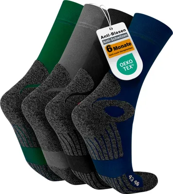 Produktbild von Celodoro 4 Paar Wandersocken, Arbeitssocken & Sportsocken (43-46, 'alle-Farben') - verstärkte Uni Socken für Damen & Herren - atmungsaktive Anti-Schweiß Funktionssocken für Sport, Wandern, Arbeit