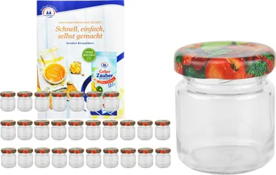 Produktbild von 28er Set Sturzglas 53 ml To 43 Obst Dekor Deckel Einmachgläser Einkochgläser incl. Rezeptheft
