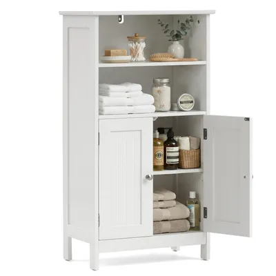 Produktbild von HOKEEPER Badezimmerschrank, Badschrank, Küchenschrank mit Doppeltür & Einstellbarem Regal,Badkommode Sideboard, Badezimmer/Wohnzimmer/Flur Weiß