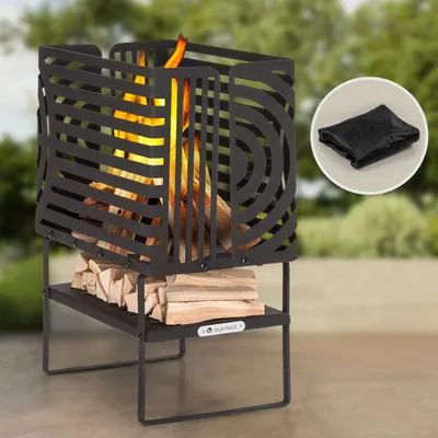 Image de Blumfeldt Brasero Exterieur pour le Jardin et Terrasse, Brasero Portable, Couvercle Pare-Etincelles, Bol en Acier, Brasero BBQ Circulaire avec Foyer Camping, Brûleur à Bois Résistant aux Intempéries