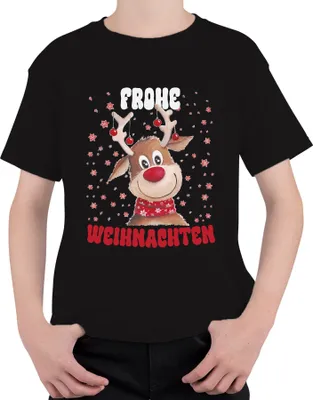 Produktbild von Frohe Weihnachten Süßes Reh Rentier - Weihnachten Xmas Christmas Uni Kinder T-Shirt, Schwarz, 116
