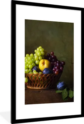 Produktbild von MuchoWow® Gerahmtes Poster Rustikal - Obst - Korb - Stilleben 60x90 cm - Poster mit Schwarzem Bilderrahmen Wandposter Rahmen Foto Bilder - Dekoration - Wandposter Wohnzimmer - Hochwertig