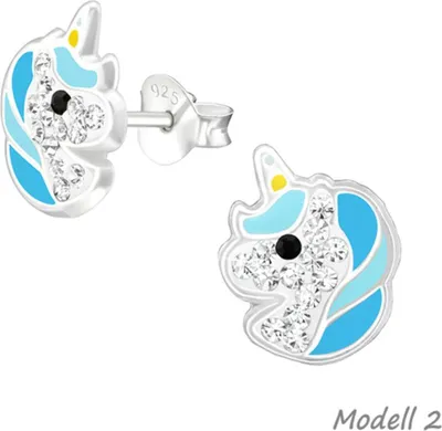 Produktbild von Kinderohrstecker „Einhorn“: 925 Silber Ohrringe bunt mit Kristall Modell 2
