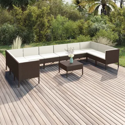 Produktbild von 11-tlg. Garten-Lounge-Set mit Auflagen Poly Rattan Braun , Gartenmöbel-Sets Design 2024