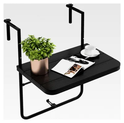 Produktbild von Klappbarer Balkontisch zum Einhängen, höhenverstellbar in 3 Stufen, wetterfester Hängetisch für Balkongeländer, 60 x 40 cm, Schwarz