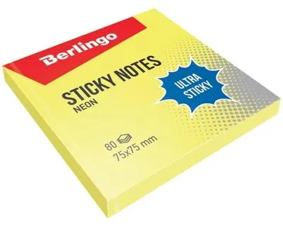 Obrázek produktu pro Blok samolepicí 75 × 75, žlutý, 80 listů – Berlingo
