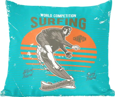 Produktbild von MuchoWow® Zierkissen Sofakissen Wohnzimmer Dekokissen 50x50 cm Vintage - Surfen - Surfbrett - Komfort - Sofakissen