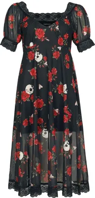 Produktbild von Jawbreaker Mittellanges Kleid Damen Skull And Rose Print Lace Panel Midi Dress multicolor XL
