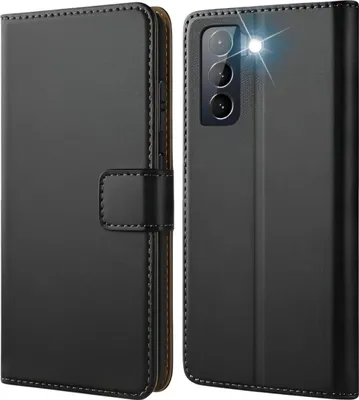 Zdjęcie produktu dla Pokrowiec ochronny na Samsung Galaxy S21 Plus z klapką i skórzanym portfelem, czarny