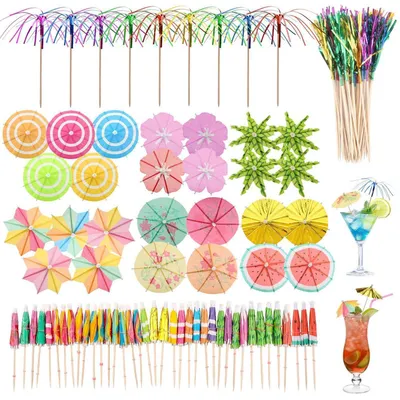 Produktbild von Cocktail Deko Schirmchen 135 Stück Holz/Papier mit Zahn
