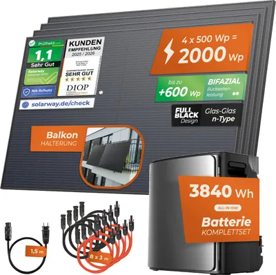 Produktbild von SOLARWAY Balkonkraftwerk 2000 Watt Ultra | EcoFlow STREAM Ultra X 3840 Wh Batterie