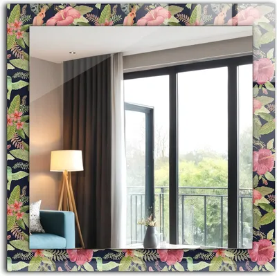 Produktbild von Dekospiegel - Wandspiegel mit Rahmen - Hängespiegel - 60x60 cm - Blumen Und Vögel