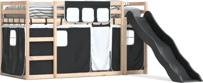 Obrázek produktu pro vidaXL Patrová postel se skluzavkou a závěsy bílá a černá 90x190 cm