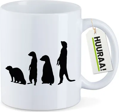 Produktbild von Huuraa Kaffeetasse Erdmännchen Silhouette 330ml Weiß Keramik Kaffeebecher Geschenkidee