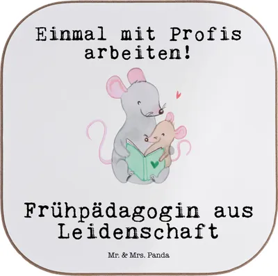 Produktbild von Mr. & Mrs. Panda Tassenuntersetzer Frühpädagogin Leidenschaft - Weiß - Geschenk, Tischschoner, Coaster, Studium, Untersetzer für Gläser, Lustig, Ausbildung, Tassen, Glas