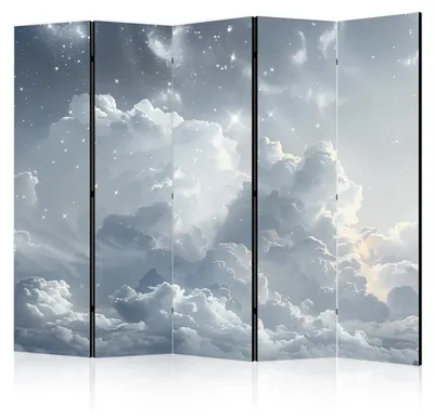 Immagine prodotto di Pannello divisorio a 5 ante, stampato su un solo lato, pieghevole, motivo "Stelle tra le nuvole", dimensioni 225 cm x 172 cm