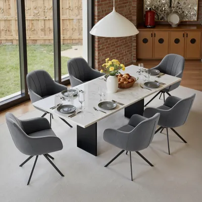 Produktbild von Hawthyhome 4-Fußstuhl,Esszimmerstühle drehbar Polsterstuhl mit Armlehne & Metallbeinen Moderner Küchenstuhl für Esszimmer, Wohnzimmer, Büro,Dunkelgrau