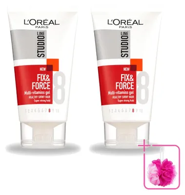 Image de 2 x Gel fixant "Fix & Force" de la gamme Studio Line d'Oréal Paris, tenue super forte, format 150 ml - Lot de 2