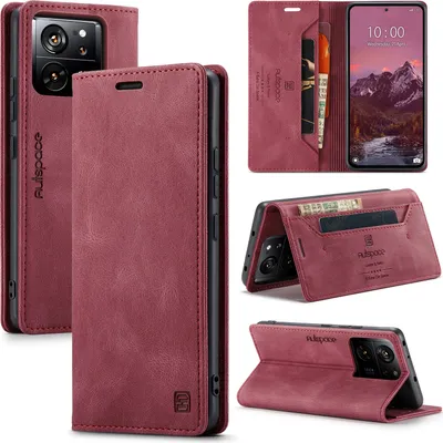 Obrázek produktu pro Xiaomi 13T Case, RetroPolyuretankožené pouzdro Stand Protective Cover pro Xiaomi 13T / 13T Pro / Redmi K60 Ultra Red