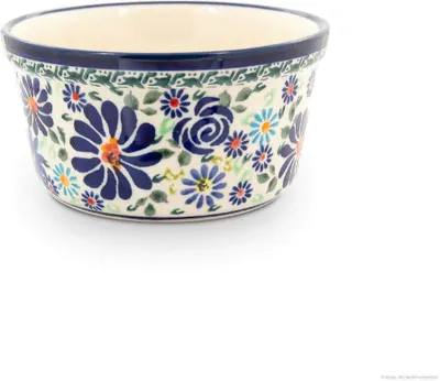 Produktbild von Original Bunzlauer Keramik Dessertschale Ø12,5cm Creme Brulee Soufflee-Förmchen Ragout fin Dip Schale Würzfleisch Auflaufform-Schälchen mit 400 ml für Desserts, Muffins, Pasteten im Design DU126