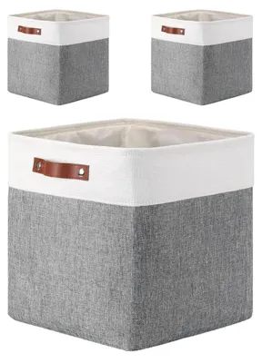 Image de Boîte de rangement en tissu, 33 x 38 x 33 cm, paniers de rangement en tissu (gris)